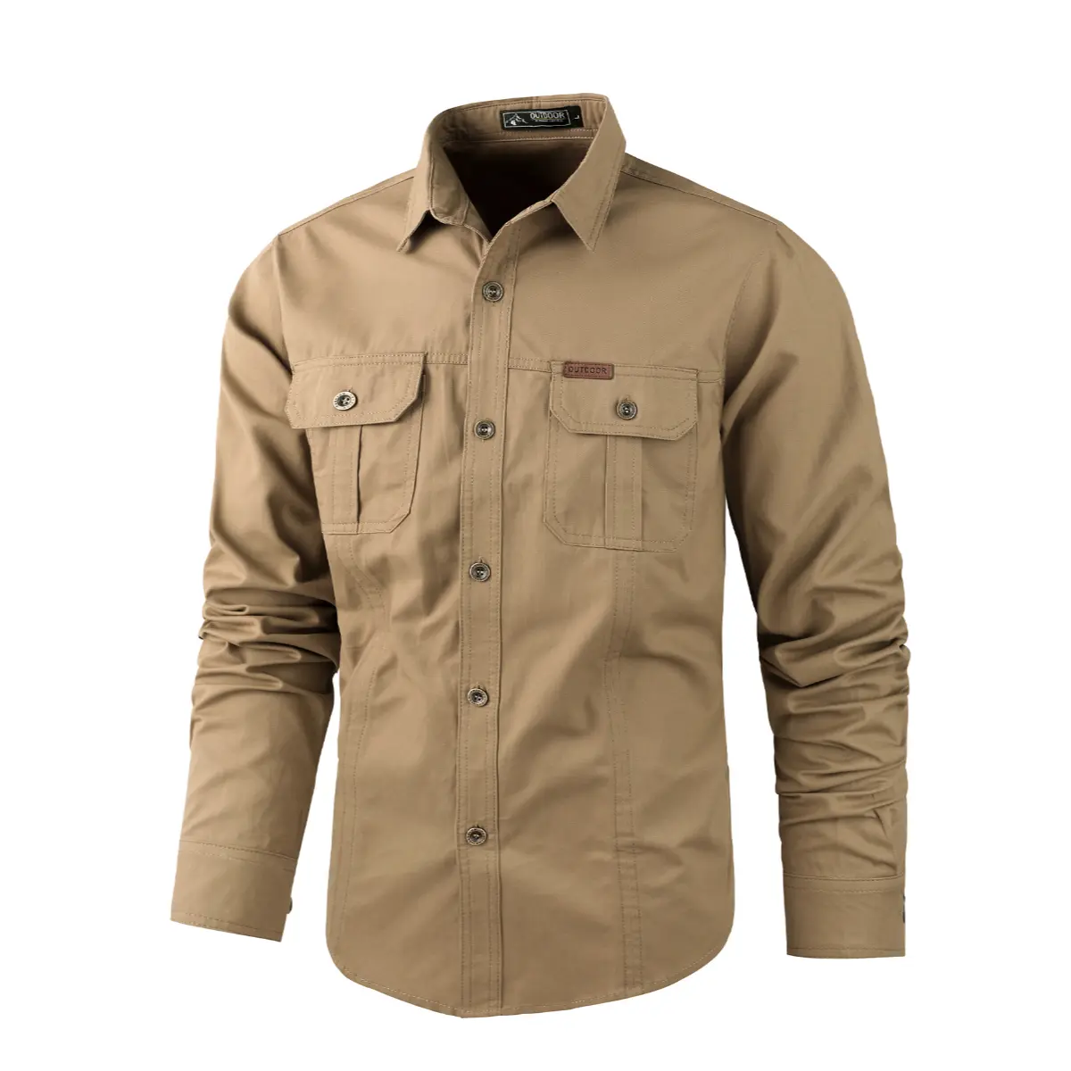 Men's Cotton Cargo Work Shirt, Preppy Long-Sleeve Button-Down with Chest Pockets, Lightweight Tactical Outdoor Top, Protection, No, Breathable Cotton Men's Casual Shirts, Outdoor Adventures