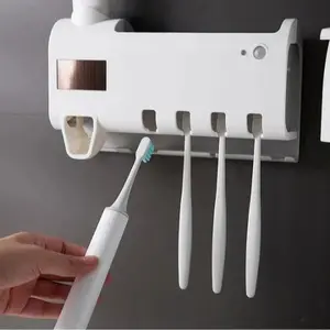 Wall-Mounted Toothbrush Holders, ABS Bathroom Accessory with UV Light Sterilization, Bacteria-Killing Function, Toothbrush Protector and Automatic Toothpaste Dispenser