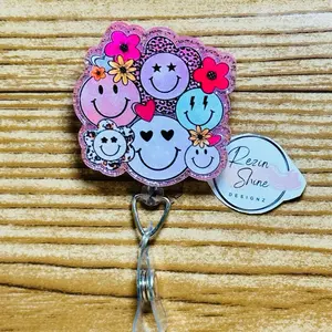 Pink Smiley Badge Reel