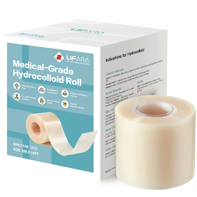 LIFARA Medical-Grade Hydrocolloid Wound Care Roll - 2in x 16ft, 11.8mil Thick Self-Adhesive Bandage, Cut-to-Size, Flexible, Waterproof, Ultra-Absorbent Single Item for Wound Healing, Includes Acne Plasters & Dressing Supplies (First Aid Essential)