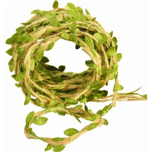 32 Ft Burlap Leaf Ribbon Twine for Crafts for Safari, Jungle, Fairy Party, Woodland  Shower, Enchanted Forest Decorations Vines Decor