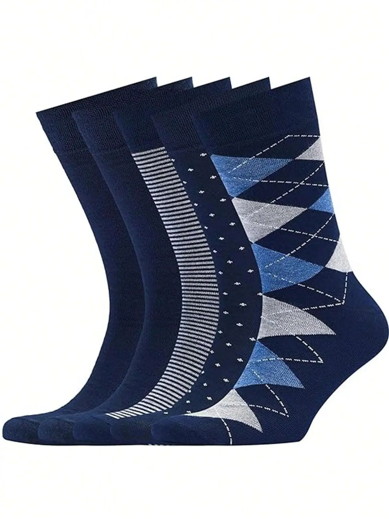 5 Pairs Men's High-Cut Solid Socks, Business Style Premium Sports Socks, Long Cuff Checkered Socks, Formal Suit Professional Socks, Blue, All Seasons, Comfortable Breathable, Athletic Socks, Sock Packs
