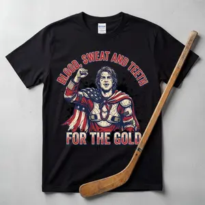 Jack Hughes Bloody Shirt – Blood, Sweat, and Teeth for the Gold USA Hockey Tee – Olympic Golden Goal T-Shirt