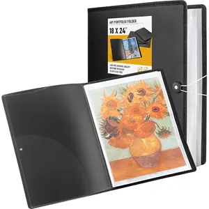 18x24 Large Art Portfolio Folder with 30 Pockets 60 Pages Clear Plastic Sleeves for Kids and Artists Painting Drawing Presentation Storage Black