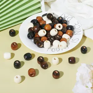 DIY Mixed Print Wood Beads Braided Hair Decorations, 50 Pieces Multicolor Vintage Wooden Beads, Handmade Jewelry Making Accessories, Bead Assortment