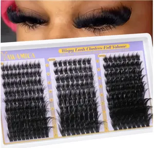 Fluffy Lash Clusters 150D+200D+300D Thick Volume Cluster Eyelash Extensions 12-25mm Dramatic Long Eyelash Clusters Wispy Individual Lashes D Curl Cluster Lashes DIY Glam Lash Extension by Yawamica
