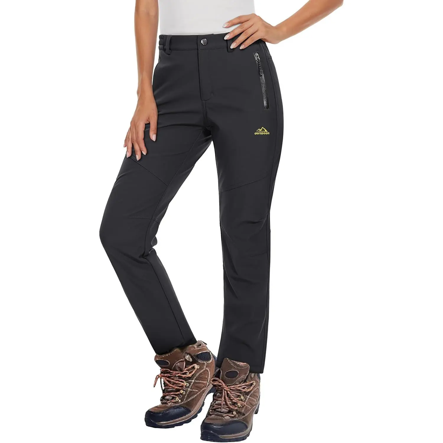 Women's Fleece Lined Waterproof Softshell Snow Pants - Insulation, Breathable, Full Length Thermal Trousers for Female Outdoor Skiing, Winter Hiking, Water-Resistant
