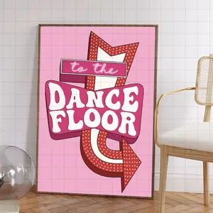 1pc Retro Pop Art "to The DANCE FLOOR" Poster - Vibrant Pink Wall Decor with Red Polka Dots & Bold Typography -Farty Art for Home, Bars, Clubs, Dance Studios
