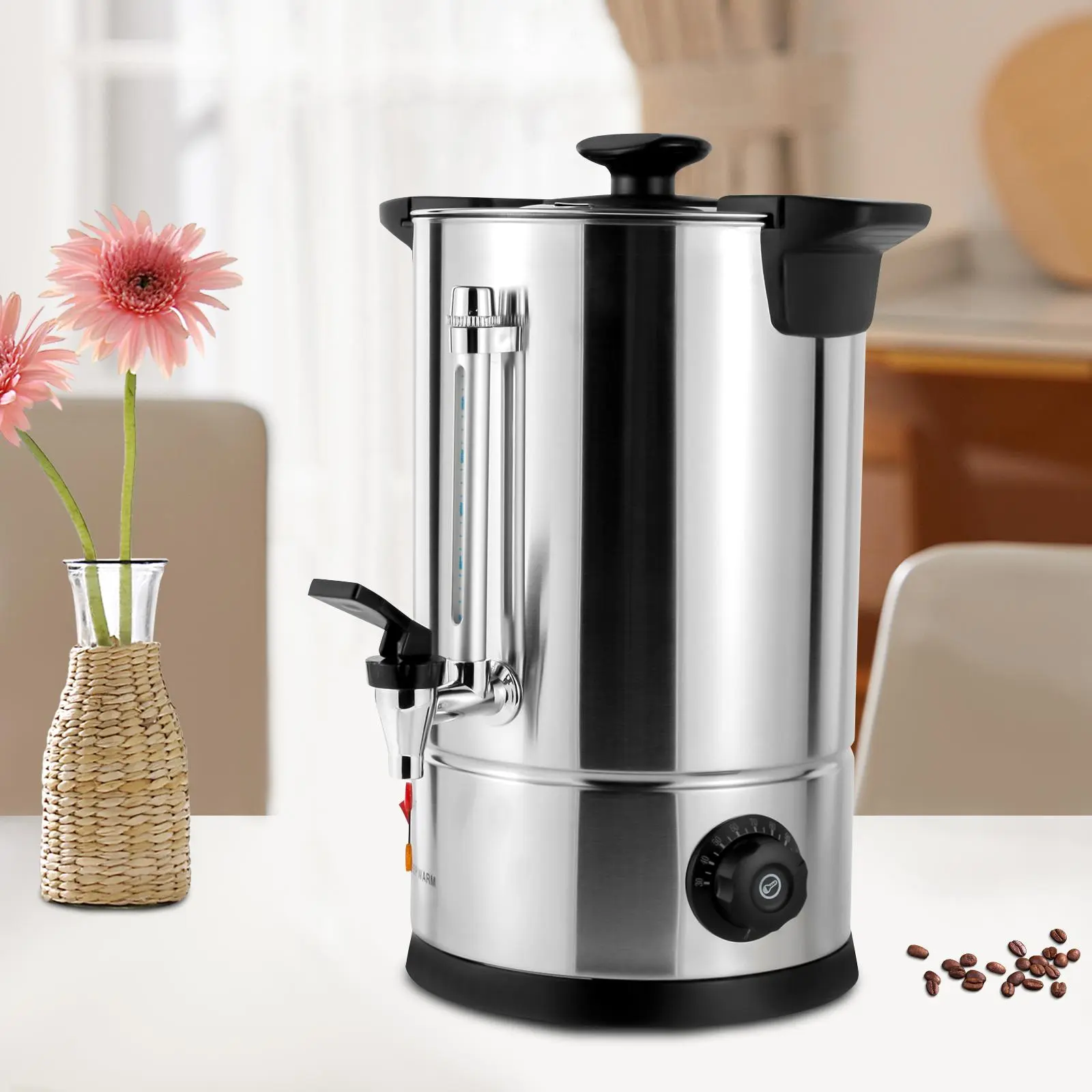 Coffee Urn,8L 50 Cup Coffee Maker 304 Stainless Steel Electric Coffee Percolators 110v Commercial Grade Hot Water Tea Dispenser Electric Coffee Warmer (Silver/Black)