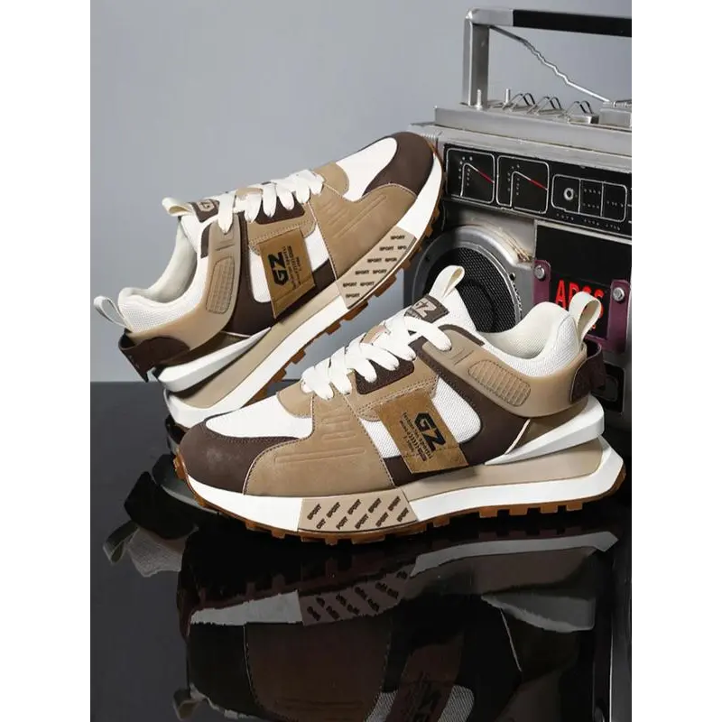 Men's 2025 Summer Stylish Colorblock Letter Patched Lace Up Low Top Sneakers, Sporty Running Shoes, Daily Footwear, Comfortable Non-slip Back To School Casual Sneakers for Fall 2025, Fall Outfits, Trending Sneakers