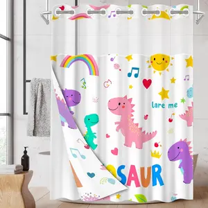 1pc hookless shower curtain, Waterproof bathroom curtain, with buckle lining, colorful dinosaur, rainbow pattern design, 2D printing, waterproof lining, see-through double-layer curtain, 71 x 74 inches, modern home curtain decoration