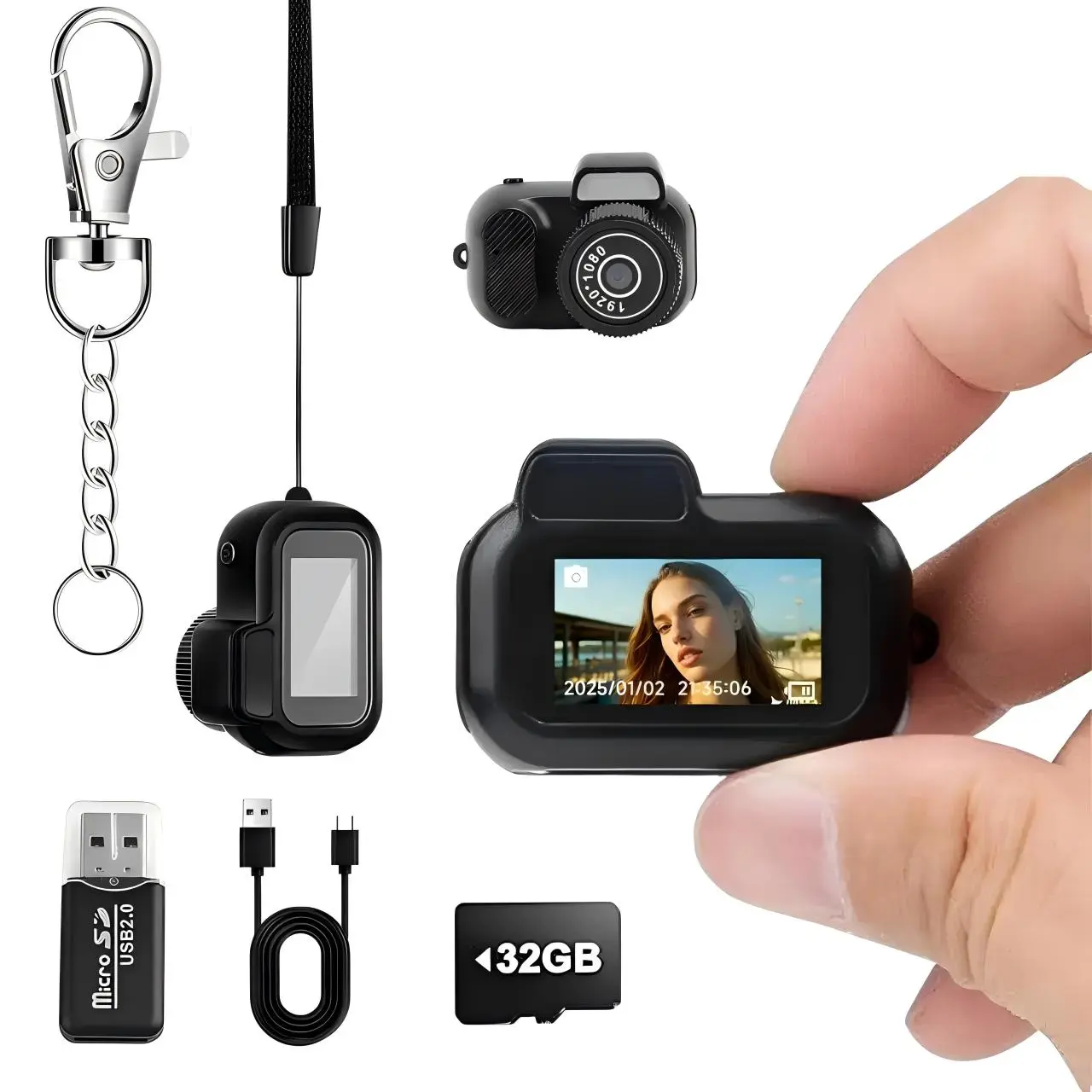 Keychain Camera, 1080P Mini Pixel Camera, Micro Mini DV/Camcorder, Long Battery Life for Indoor and Outdoor use (32G) Compact Digital Hd Capture Compact Mini HD Keychain Camera, Christmas Gifts, SummerVibes