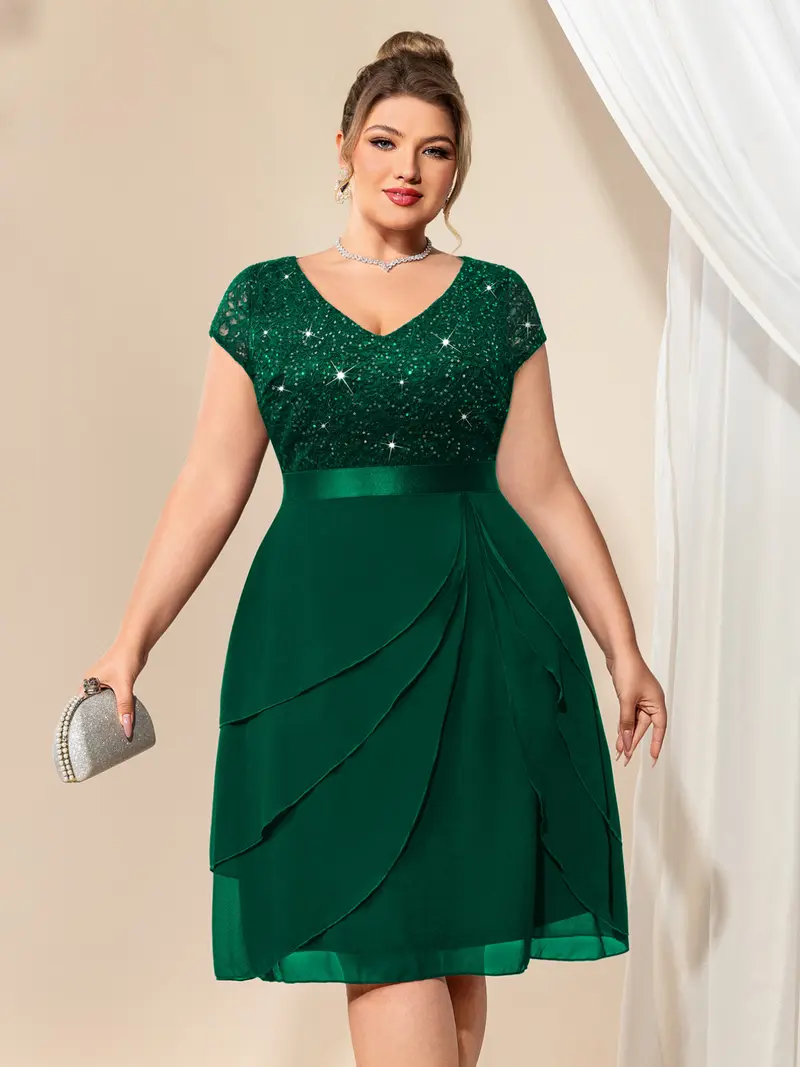 MISSMAY P54323A Plus Deep V-Neck Sequin Floral Lace Contrast Ruffle Trim Split Hem Evening Party Bodycon Dress, Semi Formal Wedding Guest Dress, For Birthday, Graduation, Dinner, Homecoming - TikTok Shop MISSMAY P54323A Plus Deep V-Neck Sequin Floral Lace Contrast Ruffle Trim Split Hem Evening Party Bodycon Dress, Semi Formal Wedding Guest Dress, For Birthday, Graduation, Dinner, Homecoming - TikTok Shop