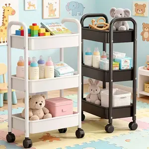 Nursery Rolling Cart, Three/Four/Five Tier Storage Organizer with Wheels, Multi-Purpose Mobile Utility Cart for Diaper Changing Station,