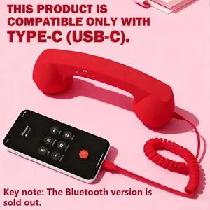 Classic retro style Bluetooth mobile phone handle, supports wired connection and USB receiver, ergonomic design for comfortable call, Type-C fast charging interface, portable travel entertainment device, high-definition noise reduction headphone earplug e