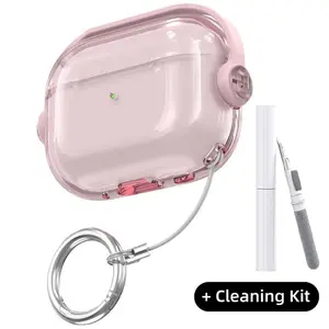 Transparent Lock AirPods 4 Case with Stand Function, Durable Anti-Lost Earphone Protective Cover, Headphone Accessories, Includes Cleaner Kit & Carabiner, Compatible with Apple AirPods 4 2024