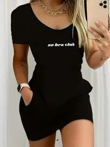 Letter Print High-End Slimming Dress for Women, Summer Pure Desire Style, Sexy Hot Girl Butt Dress, All Seasons Heart Pattern