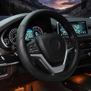 Microfiber Leather Steering Wheel Cover Universal 15 inch Black Premium Rubber Inner Anti-Slip Grip for Enhanced Control & Comfort