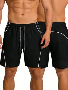 Summer Men's Shorts for Sports, Quick-Dry Reflective Stripes, Loose-Fit Casual Beach Pants, Thin Fashion Tie-String Design