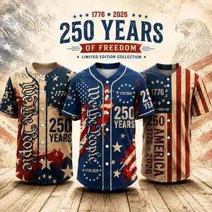 Patriotic Faith Baseball Jersey, Jesus Cross Vintage US Flag Print, 1776-2026 Freedom Themed Casual Holiday Gift # TikTokMadeMeBuyIt # USA250 # AmericanPride # Independence Day # Baseball Jersey