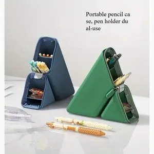 Foldable Silicone Pen Holder - Large Capacity Expandable Pencil Cup for Desk, Study & Office