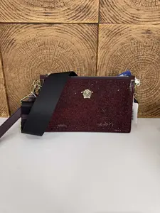 Pre-owned VERSACE Red Crystal Palazzo Crossbody Bag Signature Crystal Embellishment, Gold Tone Medusa Head & Sleek Minimalist Design