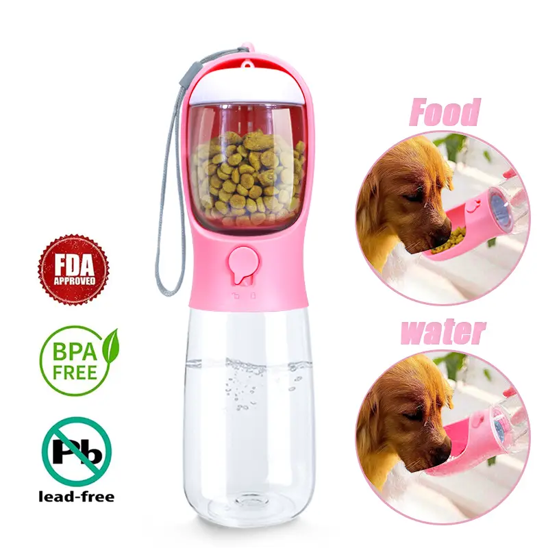 Dog Water Bottle with Food Container, Travel Puppy Water Bowl, Portable Pet Dispenser, Dog Stuff Accessories Items, Automatic Feeder Feeding, Puppy Es