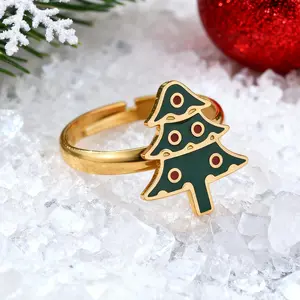 Adjustable 1-Size Metal Geometric Cute Christmas Drip Oil Ring, Fashionable Creative Costume Jewelry, Ideal Festival Gift