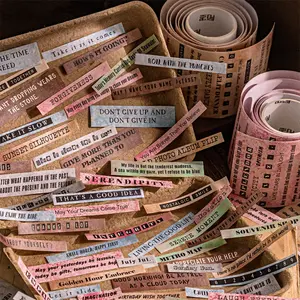 200cm Roll Cowhide Paper Die-Cut Tape Time Word Series Sticker Roll Scrapbook Materials Handmade Journal DIY Frame Album Diary Phone Case Desk Calendar Decoration Decorative Stickers Adhesive Stickers