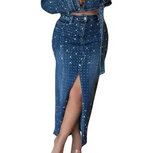 Full Mirror Collection - Midi Denim Skirt Women's High Waist Fitted Skirt Comfortable Casual Fit Fashionable Stylish All Seasons Wear