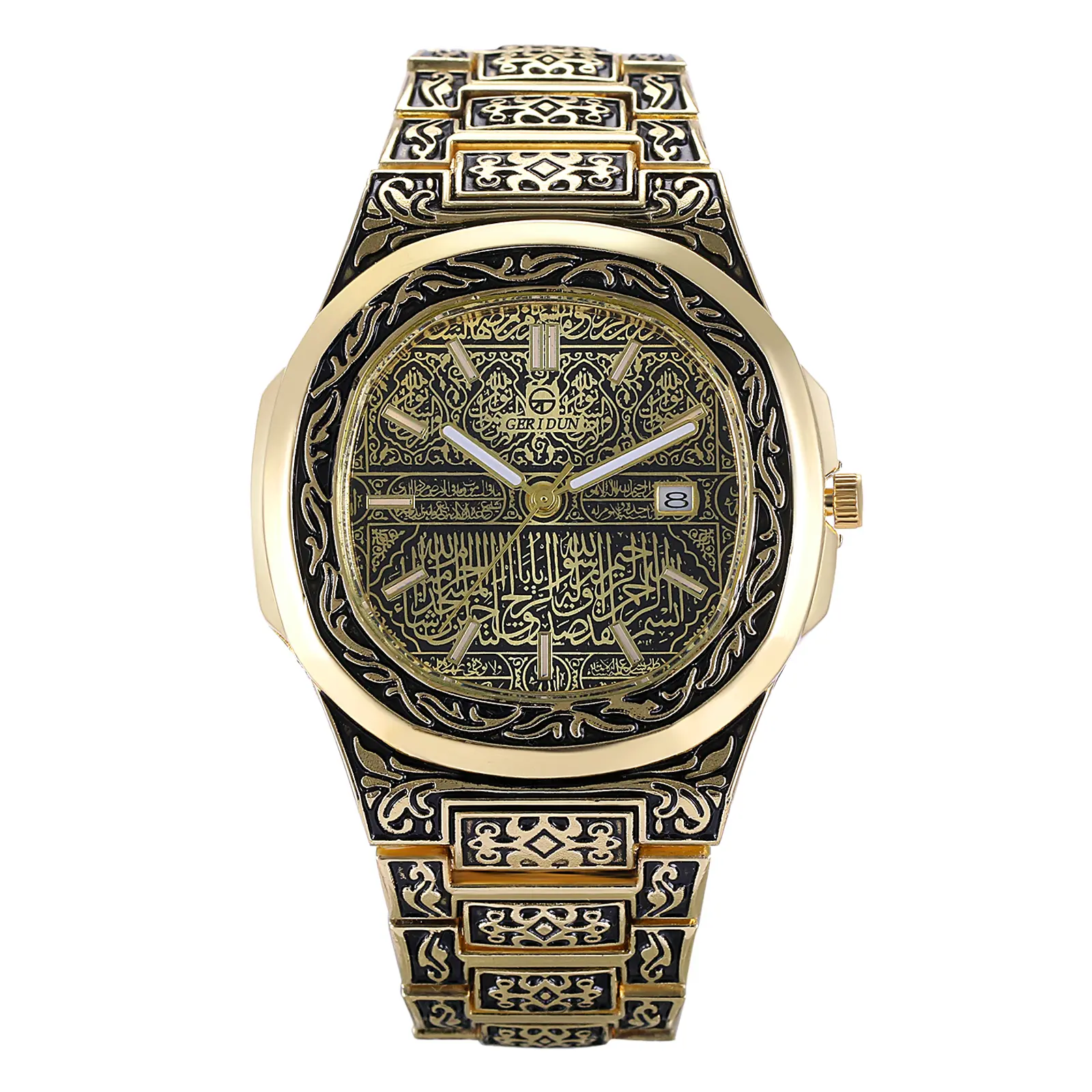 OIDEA Men's Vintage Engraved Alloy Fashion Watch - Retro-Inspired Gift for Guys, Intricate Floral-Etched Case & Band, Date Display, Bar-Index Dial, 3ATM Water Resistance, Gold & Silver Options, Classic Quartz Watch, Elegant Watch