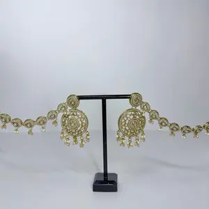 Desi Polki and Stonework Sahara Earrings with Intricate Design and Pearl Accents for Elegant Wear