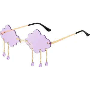 EyeconicFinds Retro Dripping Cloud Shaped Tassel Sunglasses Rimless Women Funny Party Disco Eyewear B2834 Masks Decoration iphone 14 cases clear glasses