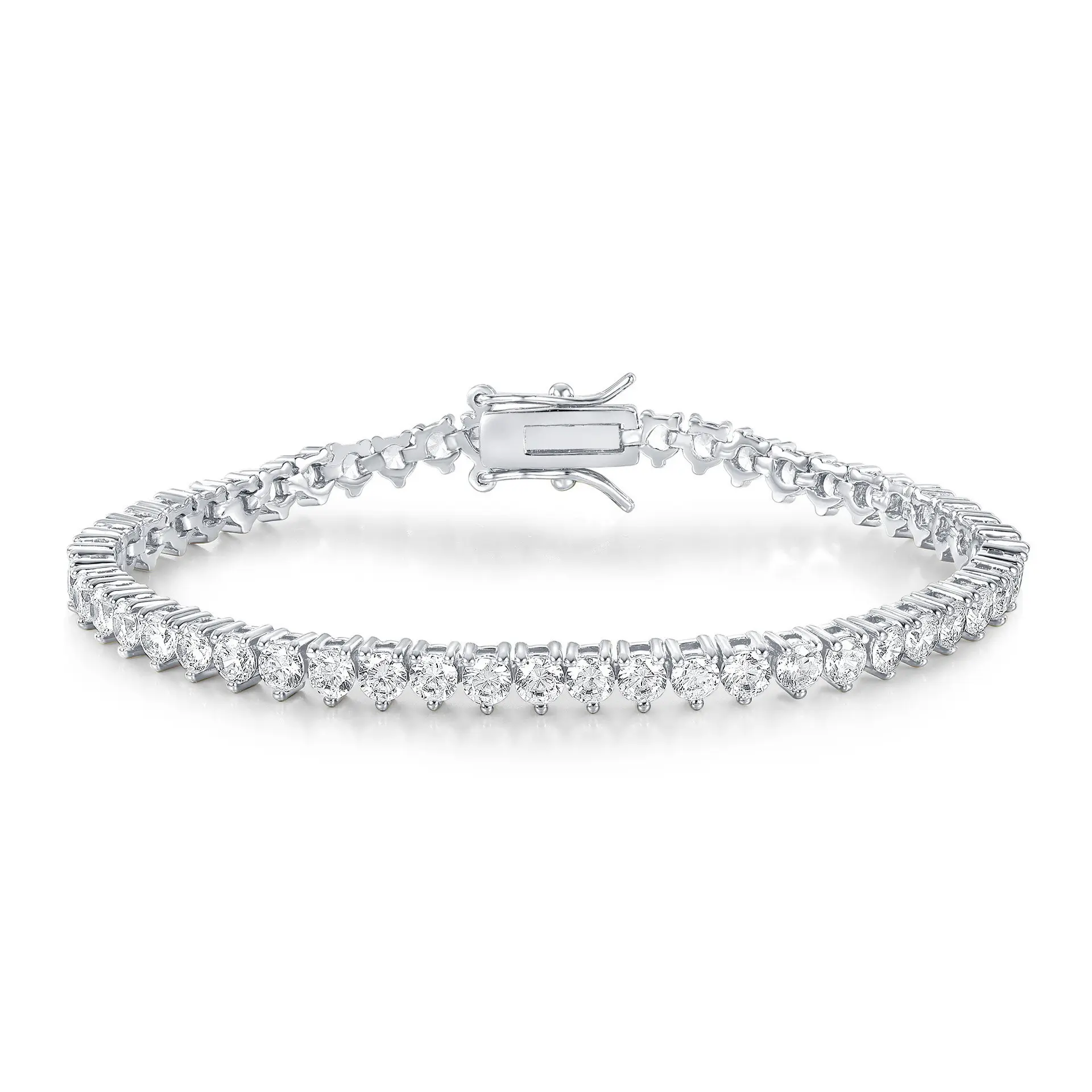 925 Silver Tennis Bazin Bracelet - 3-Claw Design, 3mm & 4mm Copper-Inlaid Zircon, Niche Fashion Costume Jewelry Accessory