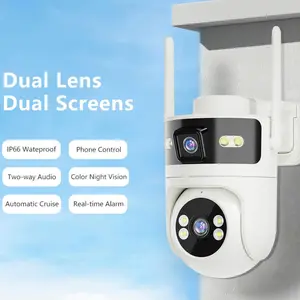 Dual Lens Linkage 4MP WiFi PTZ Security Camera Outdoor（64GB memory card.）,Dual Lens WiFi Cameras for Home Security, Auto Tracking Light Alarm & Color Night Vision,Two-Way Audio，,Water Proof for Outdoor HD Mini Wireless Smart Detection Human with Pan-Tilt