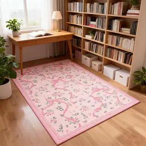 Vintage Bow Artistic Living Room Rug, Luxury Floral Bedroom Soft Carpet, Unique Space Atmosphere Home Decor, High-End Style, Floral Pattern Rug, Decorative Area Rug