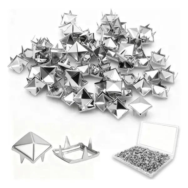 500PCS 10mm 4-Prong Square Spikes, Silver Metal Pyramid Studs for Crafts, Punk Style Rivets for Clothing Decoration, Leather Jacket, Bag, Dog Collar, Durable & Easy to Install