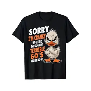 Vintage Retro Graphic T-Shirt - Funny GrumpyDuck Design with "Sorry I'm Cranky" Slogan -Soft Cotton Crew Neck Tee for Casual, Parties& Casual Attire - Shirt with Text - MachineWashable, Duck T Shirt