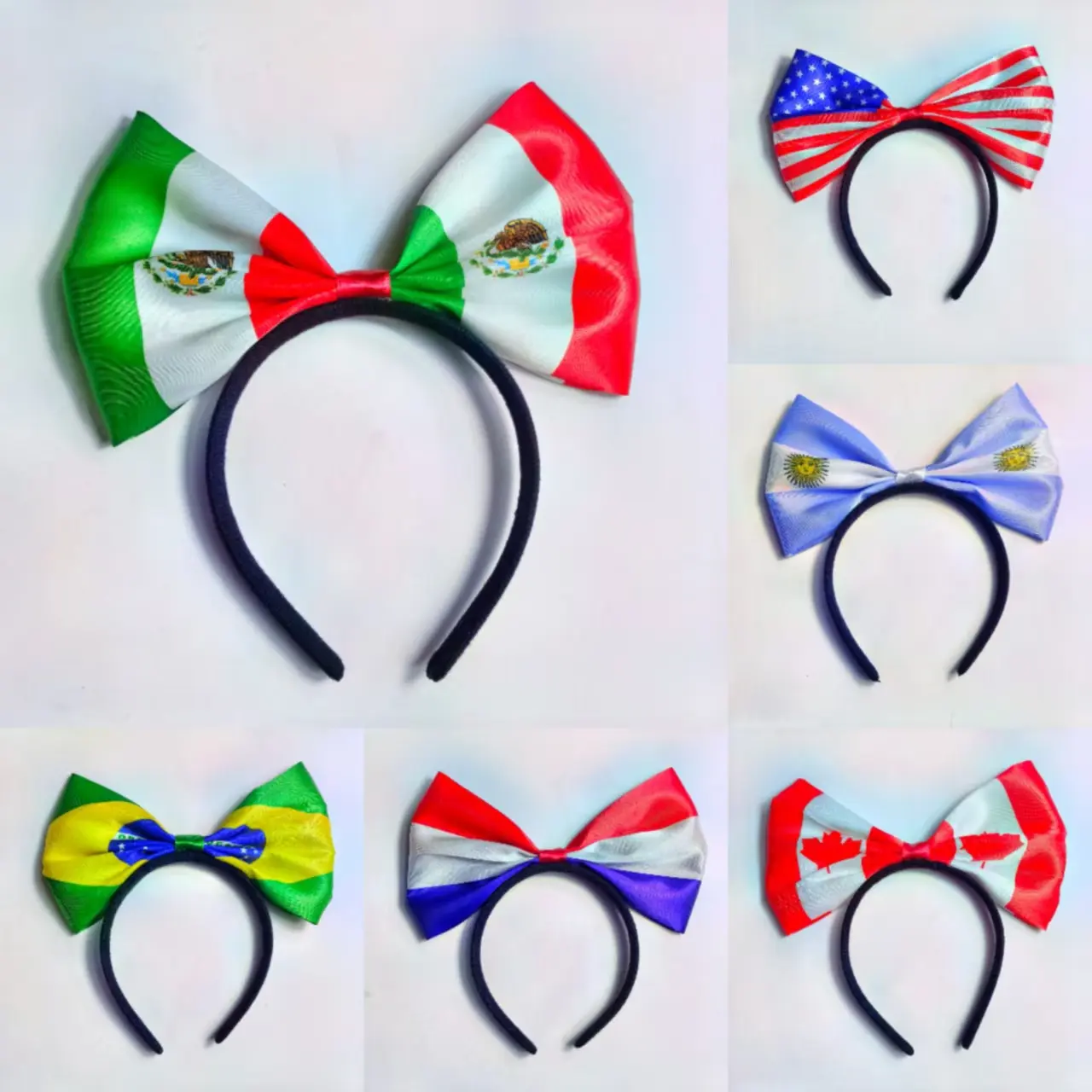 Reusable Colorful Flag Hair Hoop with Bow, Soccer Fan Sports Accessory for Football Matches, Birthday Parties, Everyday Wear, Graphic