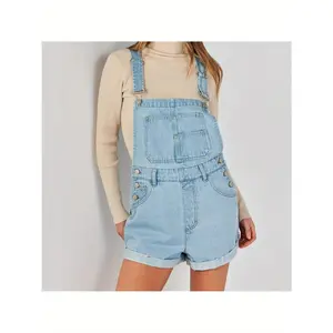 Women's Non-Stretch Denim Shorts - Loose Mid-Waist Design, Buckle Closure, Structured Leg Opening Suitable for Daily Casual Wear (Denim Shorts) - Machine Washable, Non-Transparent Workwear to Casual Style, Spring Fashion Apparel
