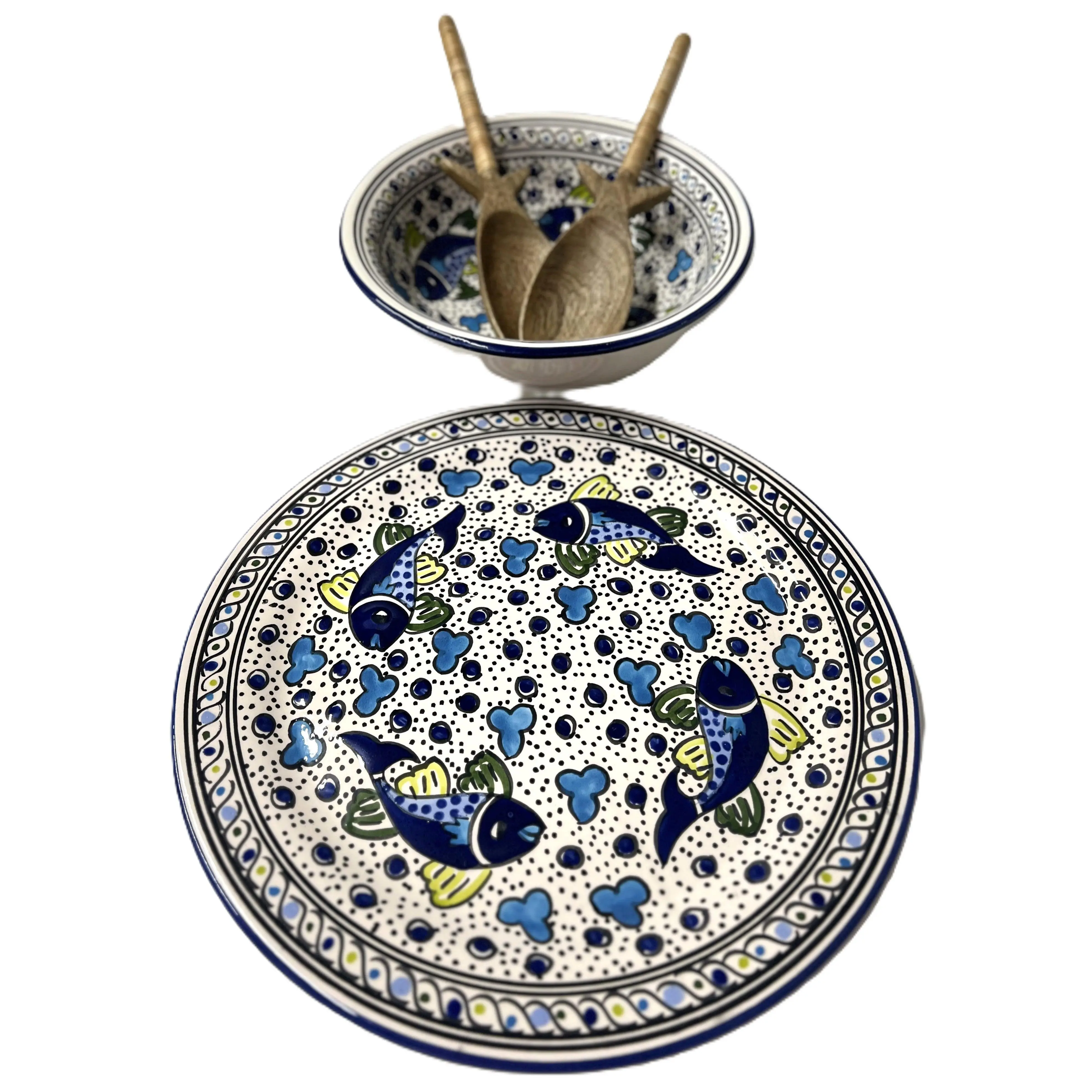 Mediterranean Coastal Fish Desgin Salad & Serving Platter Set