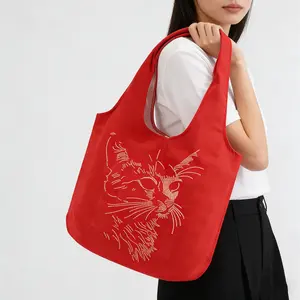 AS21007(1) Big Red Large Canvas Shoulder Bag With Hot Fix Rhinestone Christmas Reindeer Pattern Zipper Anti-theft Sturdy For Holiday Gifting Shopping Bags Daily Use