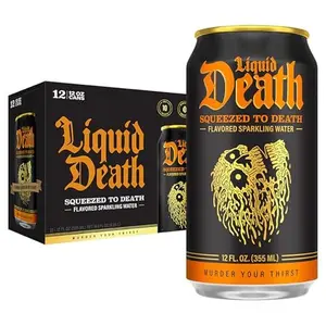Liquid Death, Cherry Obituary, Cherry-Flavored Sparkling Water, 12-Pack (12oz Cans), Low Calorie & No Artificial Sweeteners