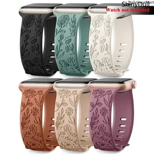 Women's Stylish Tech Accessories, 6-Pack Flower Engraved Silicone Watch Bands for Apple Watch, 38-49mm Soft Fashion Accessories Straps