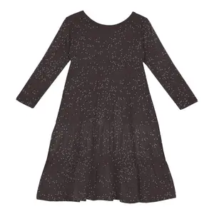 Print Long Sleeve Tiered Dress in Midnight Foil Constellations
