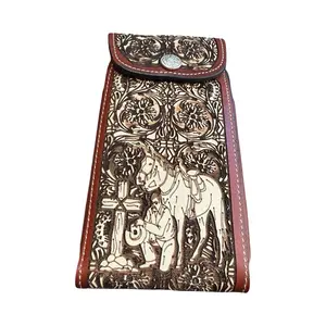 Western Style Leather Phone Holster Praying Cowboy Funda Celular Vaquero de Piel con Oracion Vaquero Funda Telefono