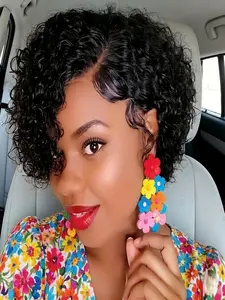 10 Inch 13x4 Lace Frontal Wig, Human Hair Deep Wave Pixie Cut, Short Curly Lace Front Wigs, Pre-Plucked, for Women, Kinky Curly Wig