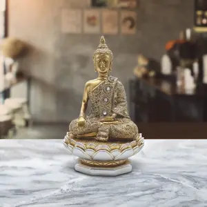 6"H Earth Touching Buddha on Lotus Seat in Gold and Silver Statue Feng Shui Decoration Religious Figurine
