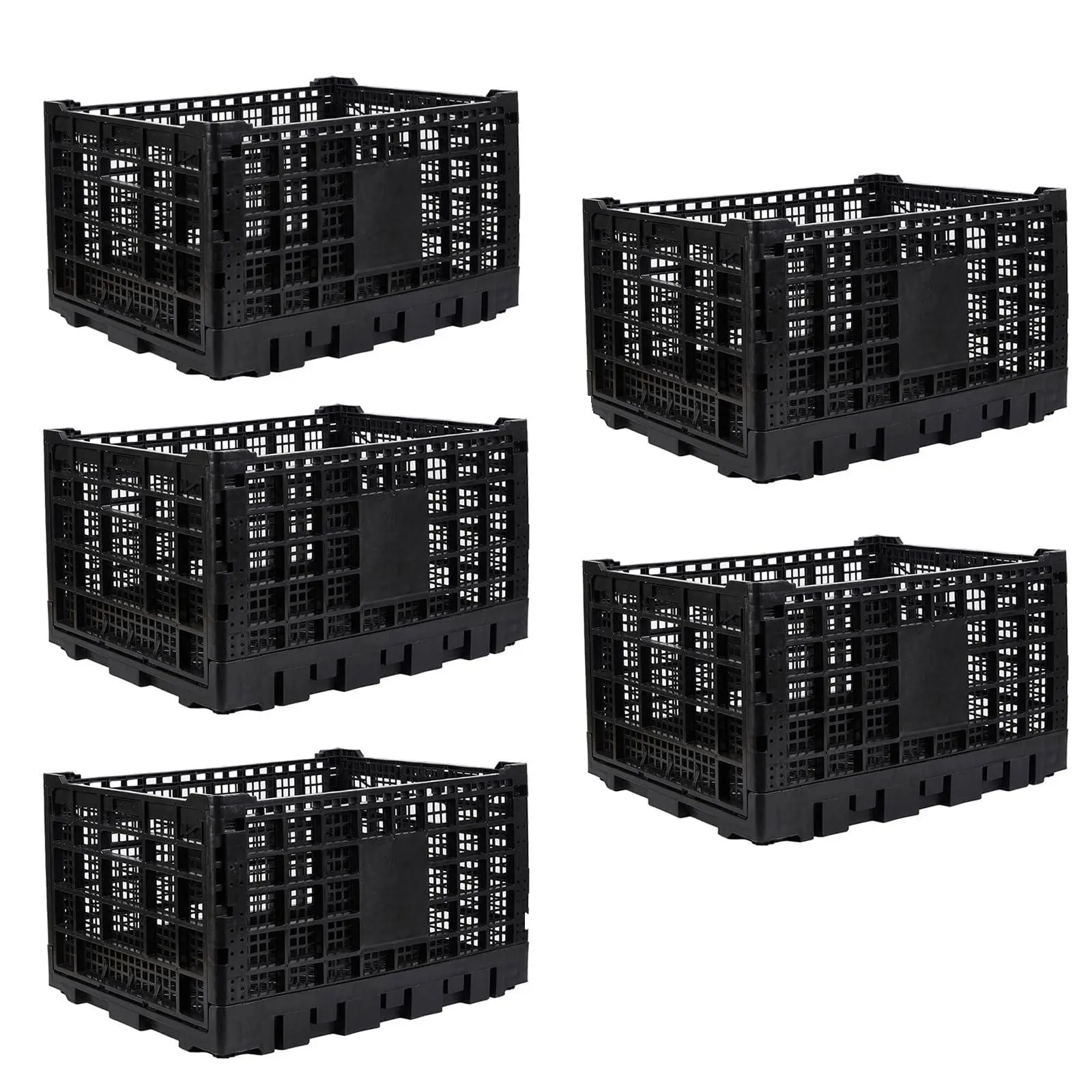 5-Pack Heavy-Duty Lightweight Collapsible Plastic Household Storage Boxes, 70L Large-Capacity Stackable Organiser Crates for Vehicle Trunk, Garage