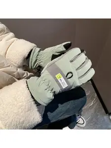 Colorful Ski Cuff Gloves Unisex Winter Fleece-Lined Thick Cotton Waterproof Snow Play Riding Five-Finger Gloves